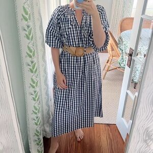 LAKE gingham navy long sleeve tunic dress. cotton size medium.